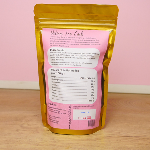 Délices Low Carb, les pistoles keto chocolat noir, 200 g - Délices Low Carb
