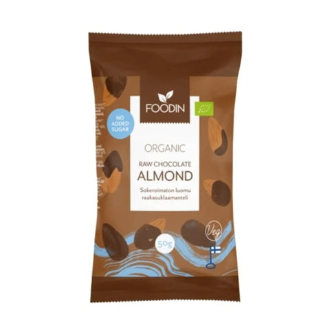 FOODIN - Amandes au chocolat cru sans sucres ajoutés 50 g - Délices Low Carb