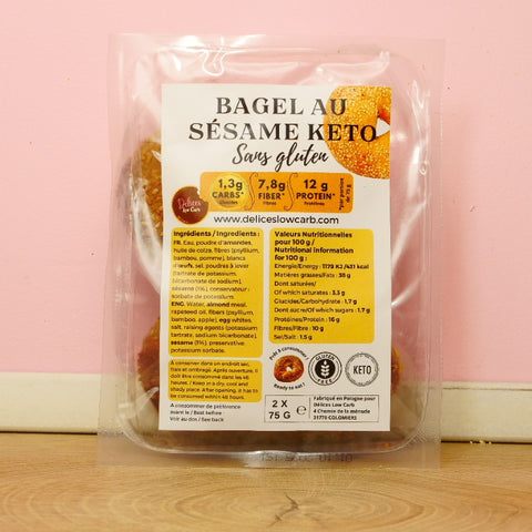Délices Low Carb - Bagel keto sans gluten au sésame (2 X 75 g) - Délices Low Carb