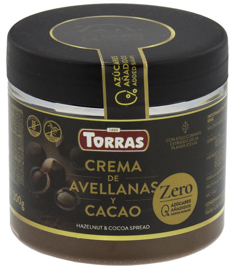 Torras Crème de cacao aux noisettes STEVIA 200 g - Délices Low Carb