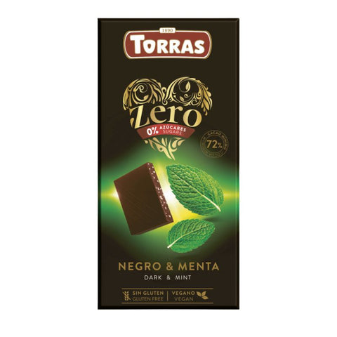 Torras- Tablette Noir 72% Menthe sans sucres ajoutés 100 g - Délices Low Carb